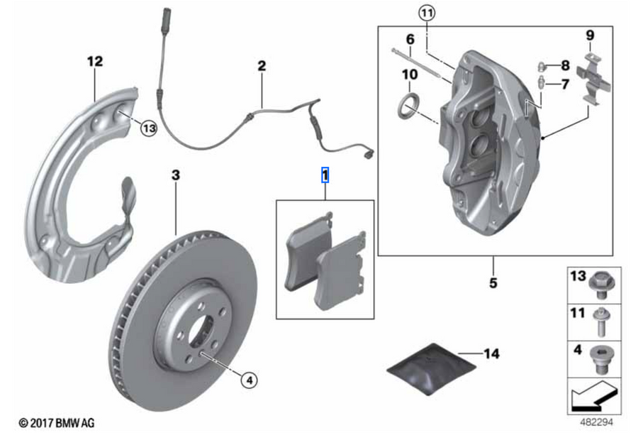 Front brake pads + front brake discs + front wear sensor 3 G20 G21 / 4 G22 G23 G26 (34108844368 + 34356870349 + 34108858705 + 34108858706)