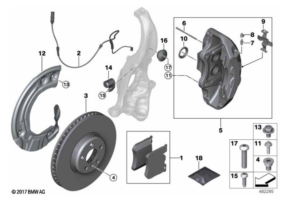 Klocki hamulcowe przód + czujnik zużycia + tarcze hamulcowe przód 5 G30 G31 / 6 G32 / 7 G11 G12 / 8 G14 G15 G16 (34116889585 + 34356890788 + 34116875283 + 34116875284)