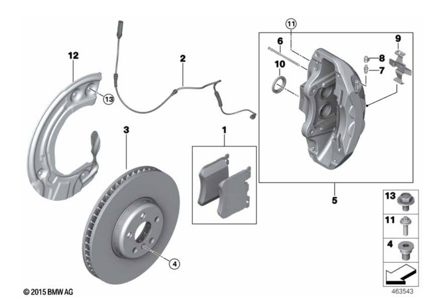 Front brake pads + wear sensor + front brake discs X5 G05 / X6 G06 / X7 G07 (34116889585 + 34356870353 + 34116875283 + 34116875284)