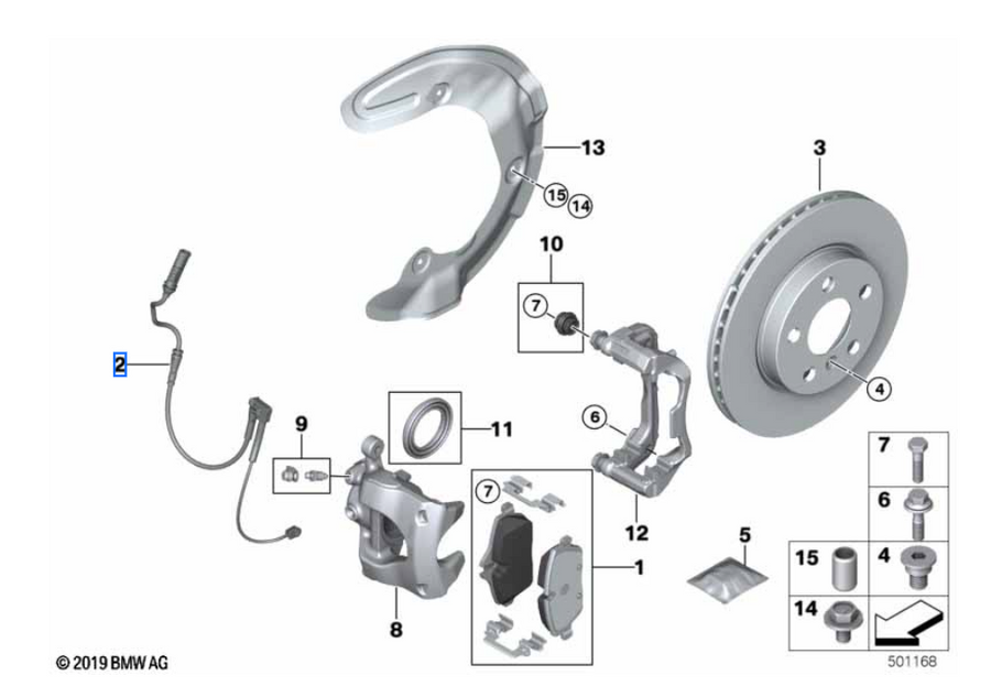 Czujnik zużycia przód MINI Cooper F55 F56 F57 / Countryman F60 (34356887827)
