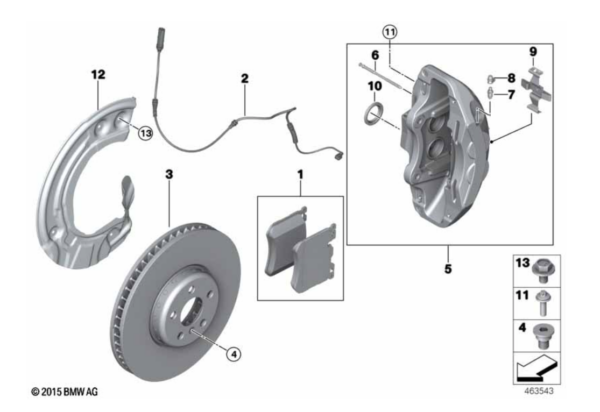 Klocki hamulcowe przód + czujnik zużycia + tarcze hamulcowe przód X5 G05 / X6 G06 / X7 G07 (34116889585 + 34356870353 + 34116875283 + 34116875284)